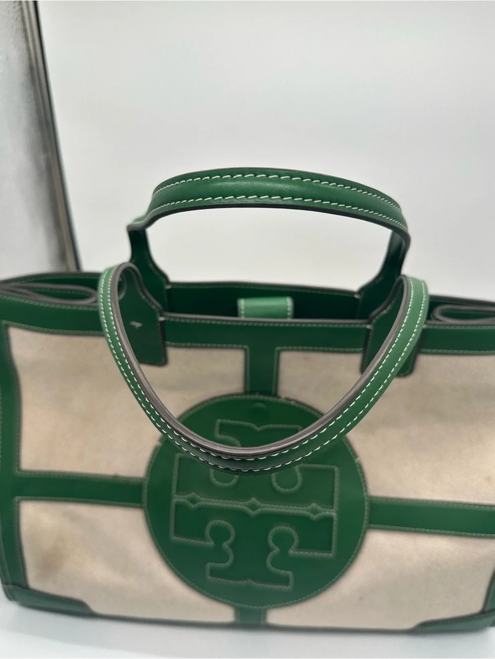 Tory Burch Green Trim Canvas Tote Bag